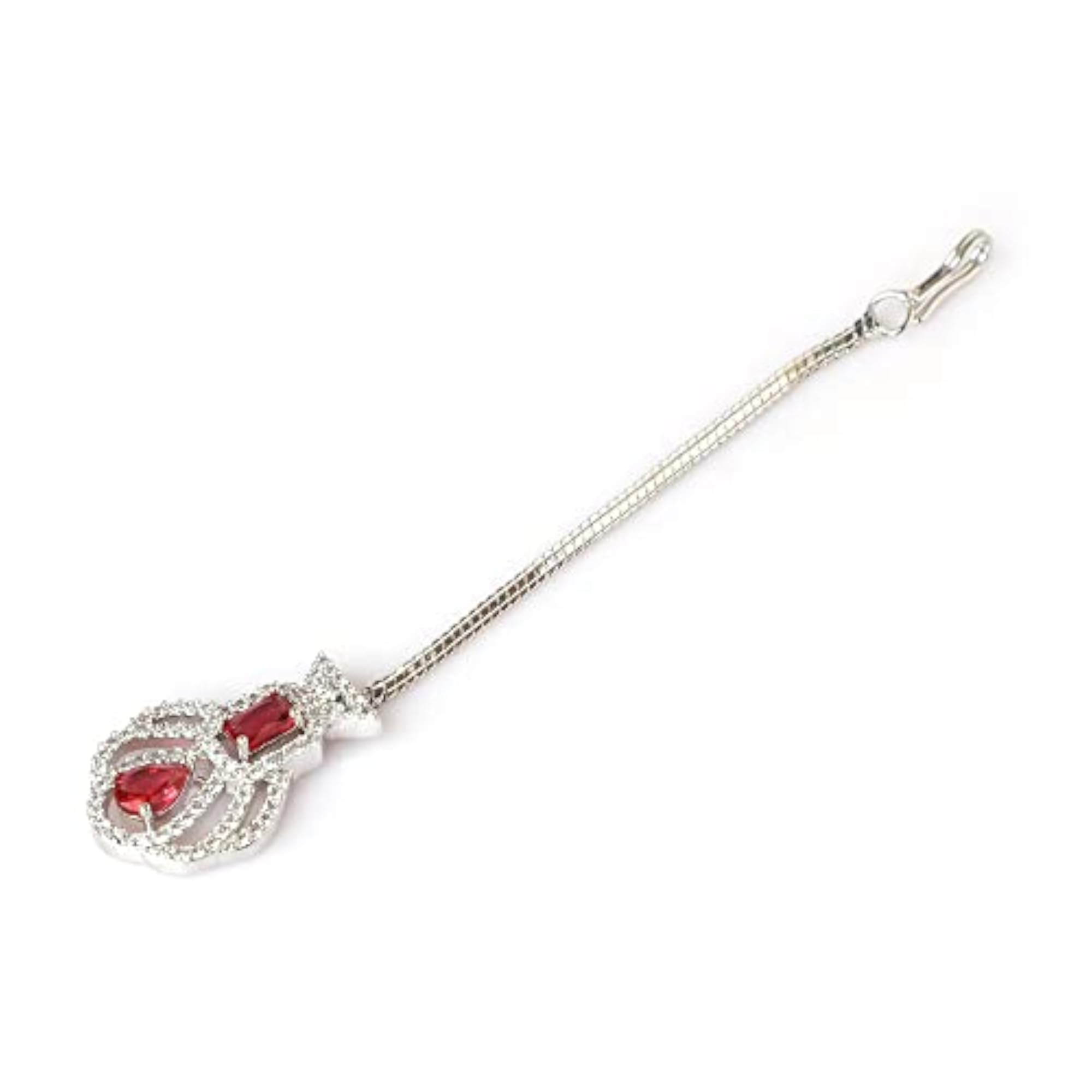 Women's Silver Plated AD & CZ Studded Crystal Maang Tikka